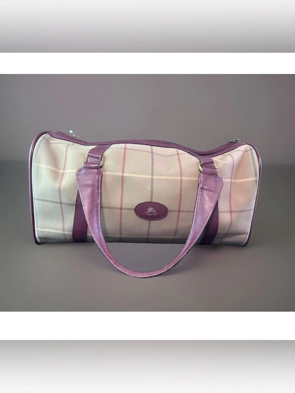 Authentic Burberry House Check Boston Duffel Travel Bag 35 Vintage